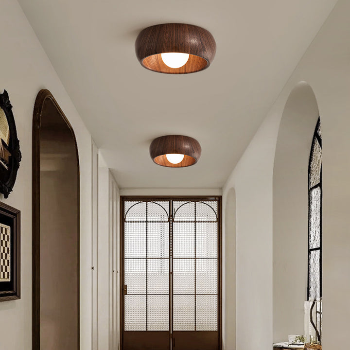 Moderne minimalistische runde Holzmaserung Globus Eisen LED-Deckenleuchte für Wohnzimmer 