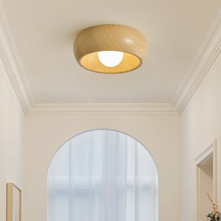 Moderne minimalistische runde Holzmaserung Globus Eisen LED-Deckenleuchte für Wohnzimmer 