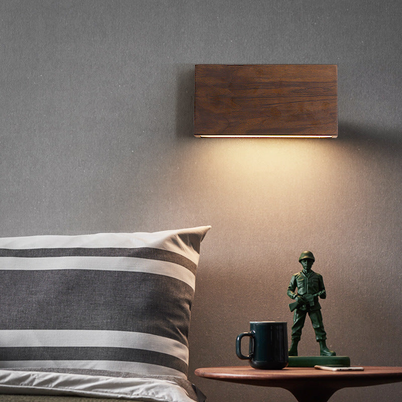 Applique murale LED rectangulaire en bois acrylique japonais traditionnel pour salon 