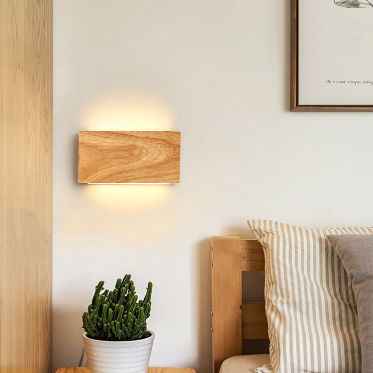 Applique murale LED rectangulaire en bois acrylique japonais traditionnel pour salon 