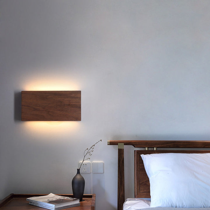 Applique murale LED rectangulaire en bois acrylique japonais traditionnel pour salon 