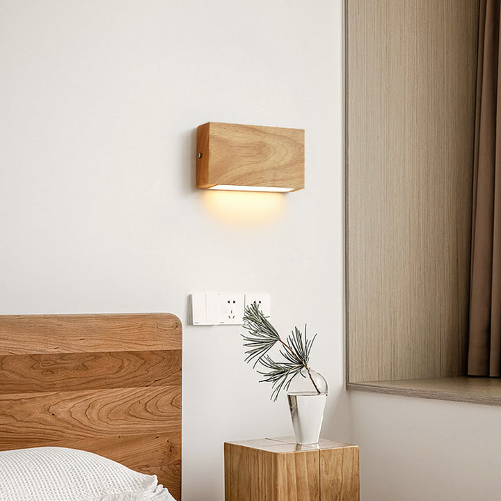 Applique murale LED rectangulaire en bois acrylique japonais traditionnel pour salon 