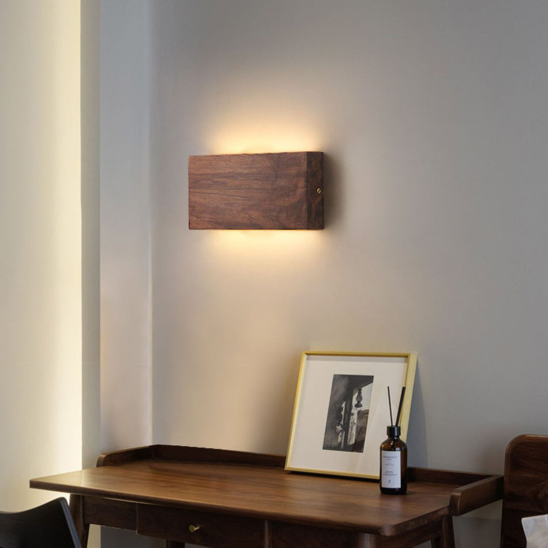 Applique murale LED rectangulaire en bois acrylique japonais traditionnel pour salon 