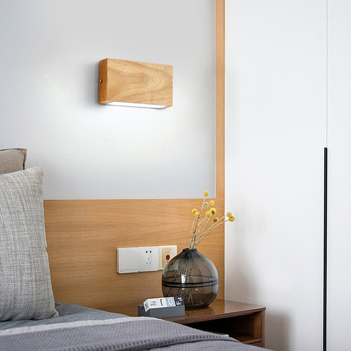 Applique murale LED rectangulaire en bois acrylique japonais traditionnel pour salon 