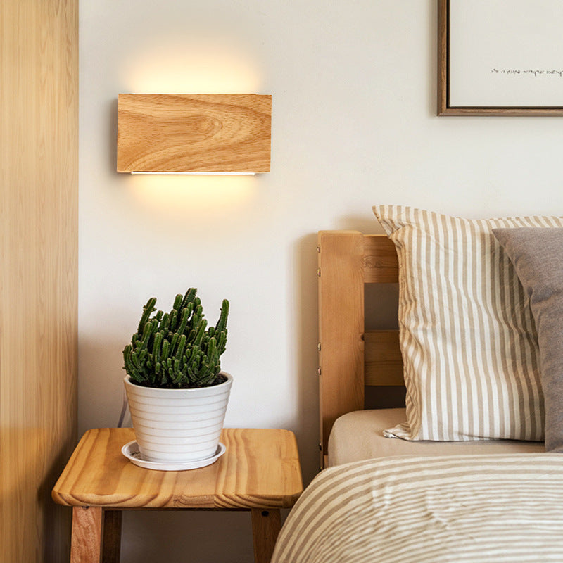 Applique murale LED rectangulaire en bois acrylique japonais traditionnel pour salon 