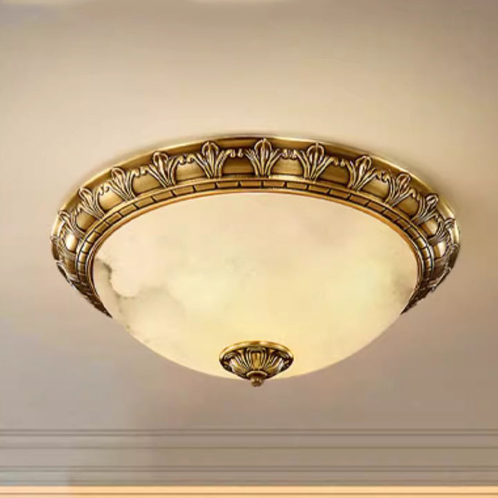 Plafonnier traditionnel européen à dôme rond en laiton avec abat-jour en verre 2/3/4 pour salon 