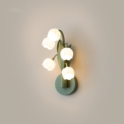 Moderne minimalistische Glocken-Orchidee Eisen PC Schirm 5-Licht Wandleuchte für Wohnzimmer 