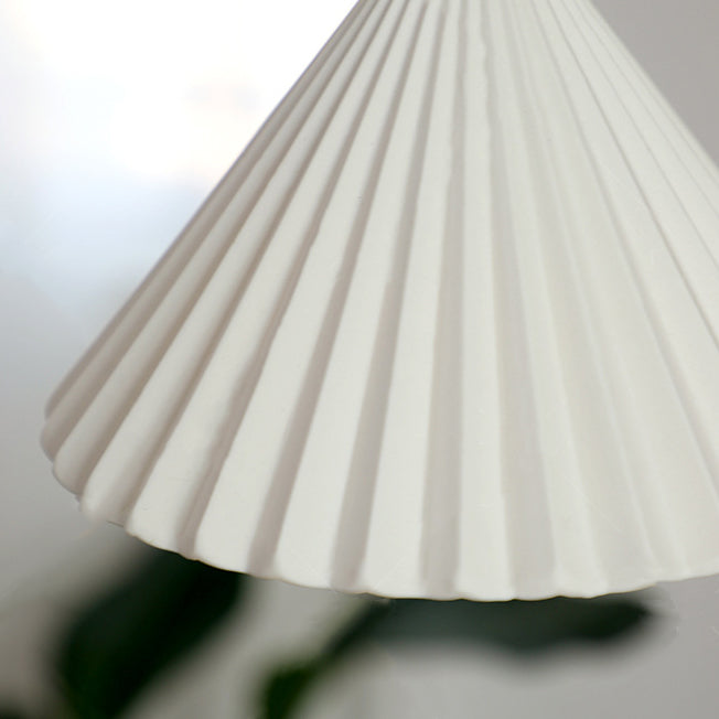 Traditional Vintage Cone Pleated Ceramic Shade Wood 1-Light Pendant Light For Living Room