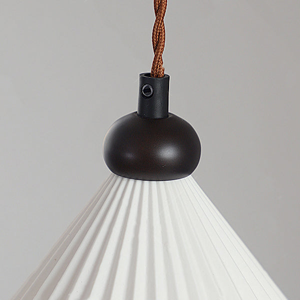 Traditional Vintage Cone Pleated Ceramic Shade Wood 1-Light Pendant Light For Living Room