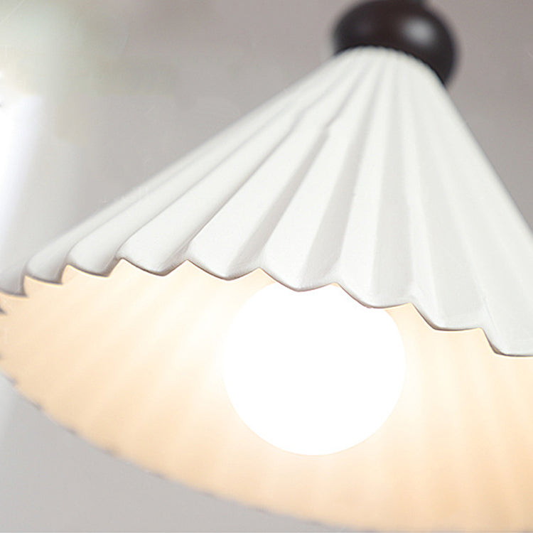 Traditional Vintage Cone Pleated Ceramic Shade Wood 1-Light Pendant Light For Living Room