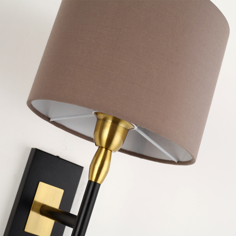 Contemporary Nordic Round Cylinder Iron Fabric Shade 1-Light Wall Sconce Lamp For Living Room