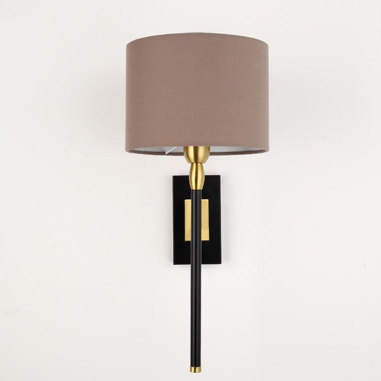 Contemporary Nordic Round Cylinder Iron Fabric Shade 1-Light Wall Sconce Lamp For Living Room