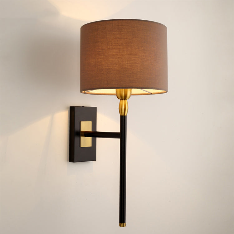 Contemporary Nordic Round Cylinder Iron Fabric Shade 1-Light Wall Sconce Lamp For Living Room