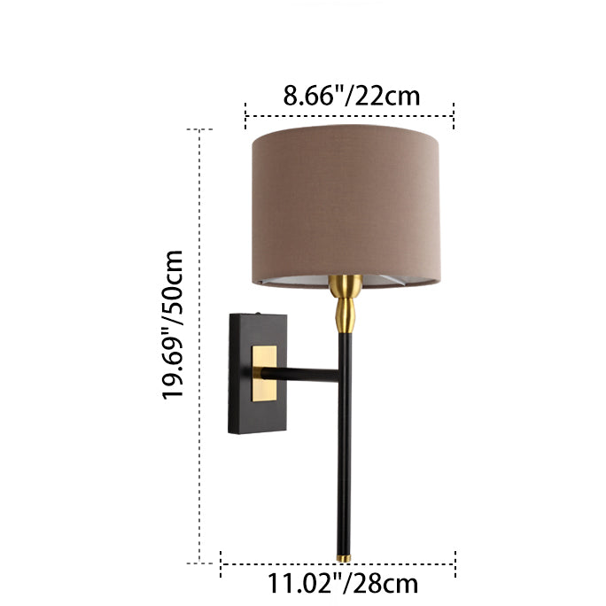 Contemporary Nordic Round Cylinder Iron Fabric Shade 1-Light Wall Sconce Lamp For Living Room