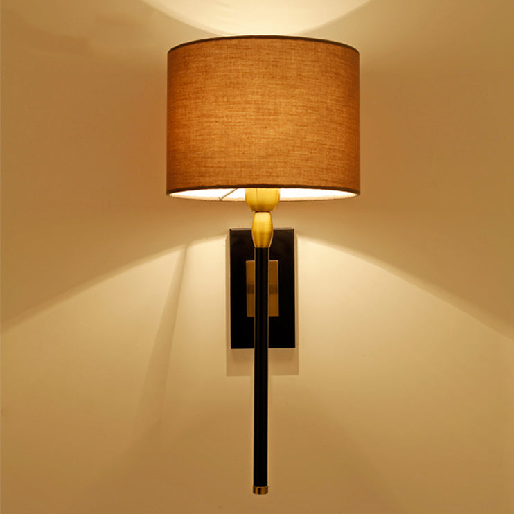 Contemporary Nordic Round Cylinder Iron Fabric Shade 1-Light Wall Sconce Lamp For Living Room