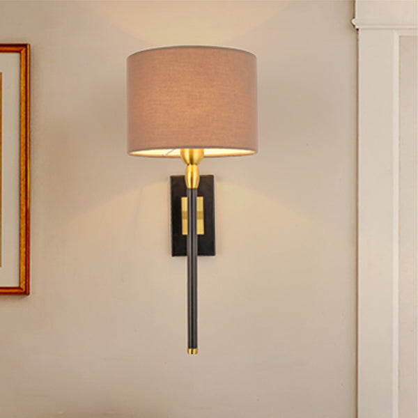 Contemporary Nordic Round Cylinder Iron Fabric Shade 1-Light Wall Sconce Lamp For Living Room