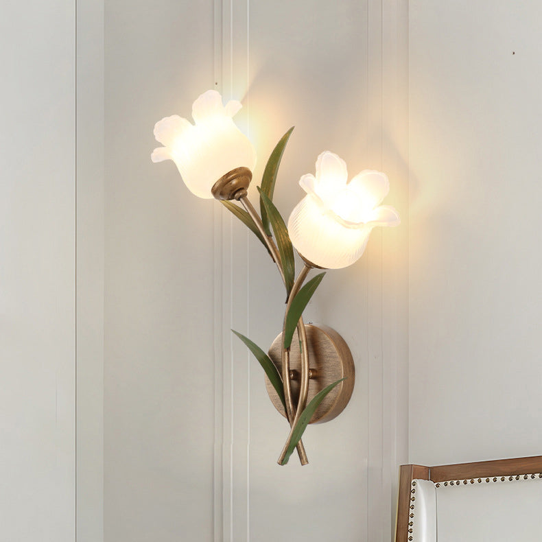 Traditionelle rustikale florale Blätter Eisen Glas 1/2 Licht Wandleuchte für Wohnzimmer 