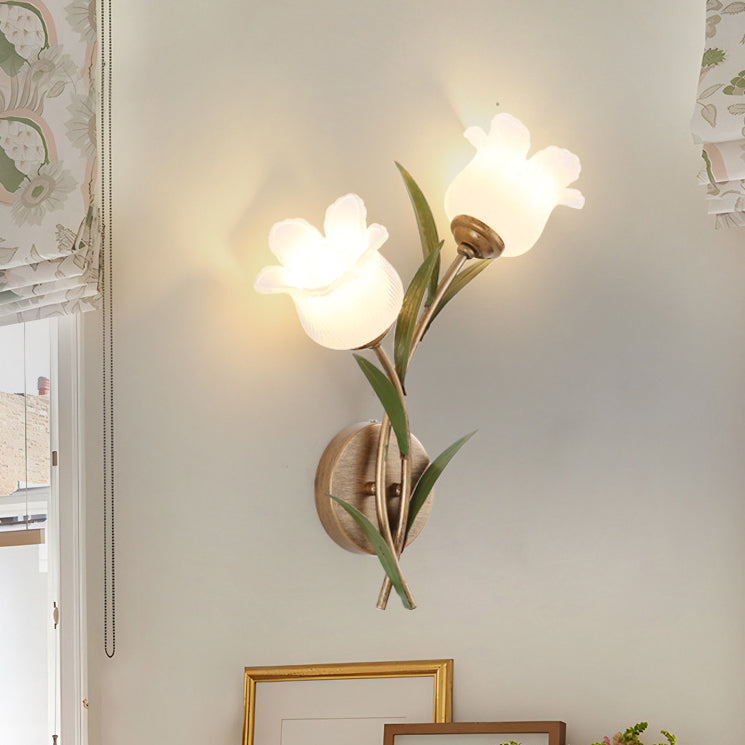 Traditionelle rustikale florale Blätter Eisen Glas 1/2 Licht Wandleuchte für Wohnzimmer 