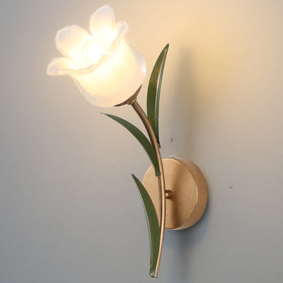 Traditional Rustic Floral Leaf Iron Glass 1/2 Light Wall Sconce Lamp For Living Room