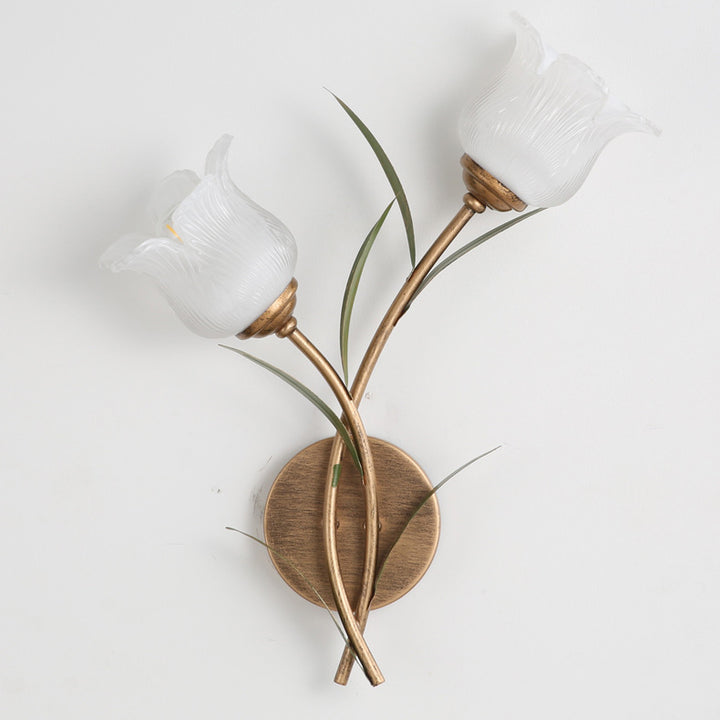 Traditionelle rustikale florale Blätter Eisen Glas 1/2 Licht Wandleuchte für Wohnzimmer 