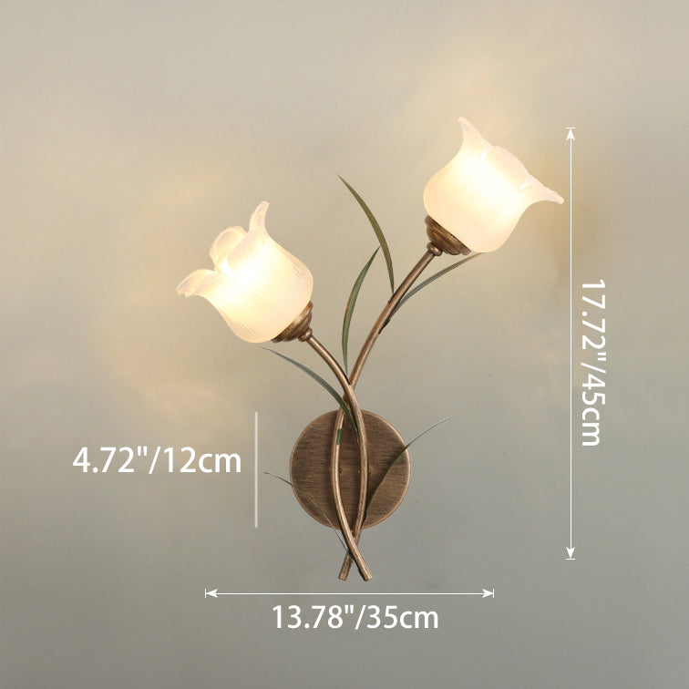 Traditional Rustic Floral Leaf Iron Glass 1/2 Light Wall Sconce Lamp For Living Room