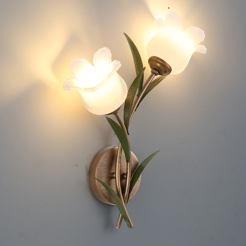 Traditionelle rustikale florale Blätter Eisen Glas 1/2 Licht Wandleuchte für Wohnzimmer 