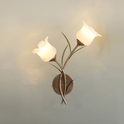 Traditional Rustic Floral Leaf Iron Glass 1/2 Light Wall Sconce Lamp For Living Room