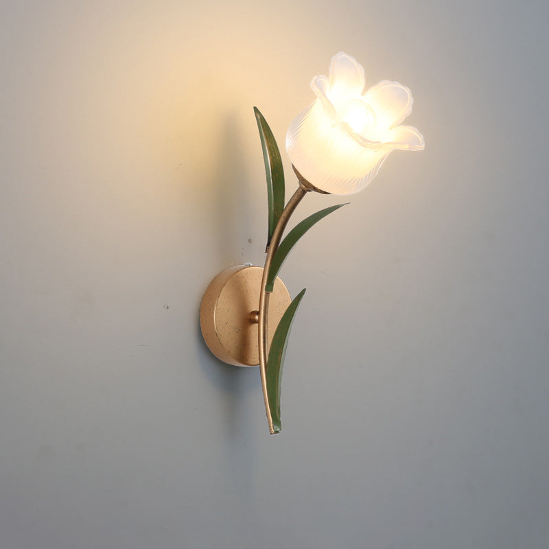 Traditional Rustic Floral Leaf Iron Glass 1/2 Light Wall Sconce Lamp For Living Room