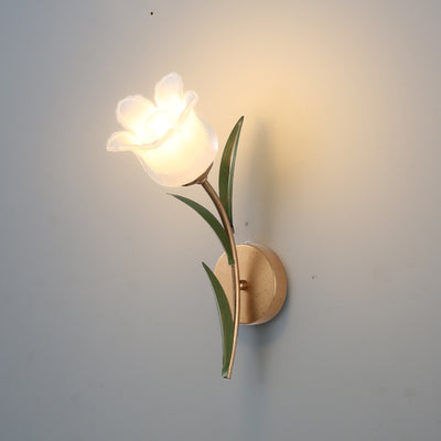 Traditional Rustic Floral Leaf Iron Glass 1/2 Light Wall Sconce Lamp For Living Room