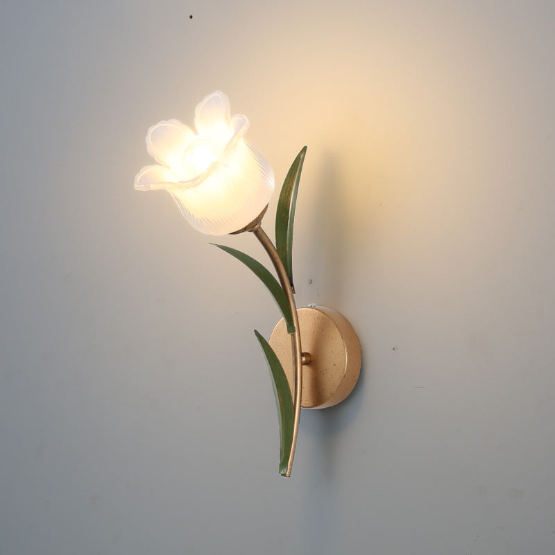 Traditional Rustic Floral Leaf Iron Glass 1/2 Light Wall Sconce Lamp For Living Room