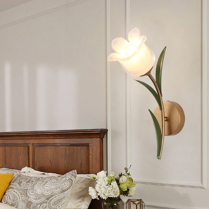 Traditional Rustic Floral Leaf Iron Glass 1/2 Light Wall Sconce Lamp For Living Room