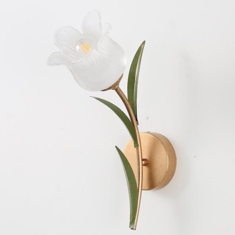 Traditionelle rustikale florale Blätter Eisen Glas 1/2 Licht Wandleuchte für Wohnzimmer 