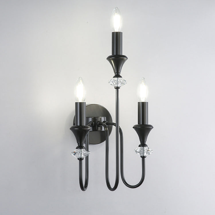 Traditional French Curved Rod Candelabra Copper Crystal 1/2/3 Light Wall Sconce Lamp For Living Room