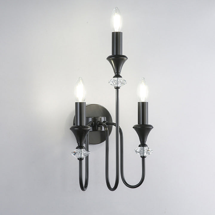 Traditional French Curved Rod Candelabra Copper Crystal 1/2/3 Light Wall Sconce Lamp For Living Room