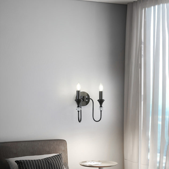Aplique de pared de lámpara de candelabro de varilla curva francesa tradicional de cobre cristal 1/2/3 luces para sala de estar 