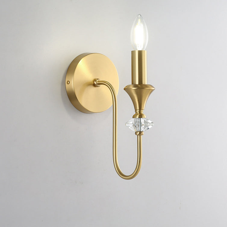 Traditional French Curved Rod Candelabra Copper Crystal 1/2/3 Light Wall Sconce Lamp For Living Room