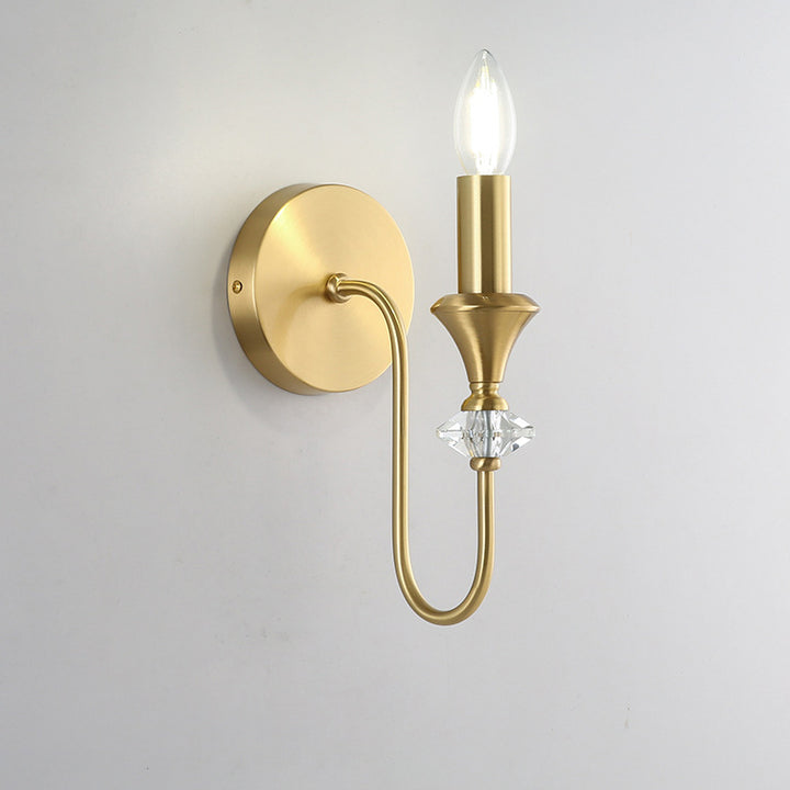 Traditional French Curved Rod Candelabra Copper Crystal 1/2/3 Light Wall Sconce Lamp For Living Room