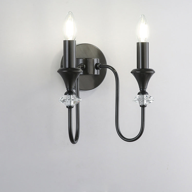 Traditional French Curved Rod Candelabra Copper Crystal 1/2/3 Light Wall Sconce Lamp For Living Room