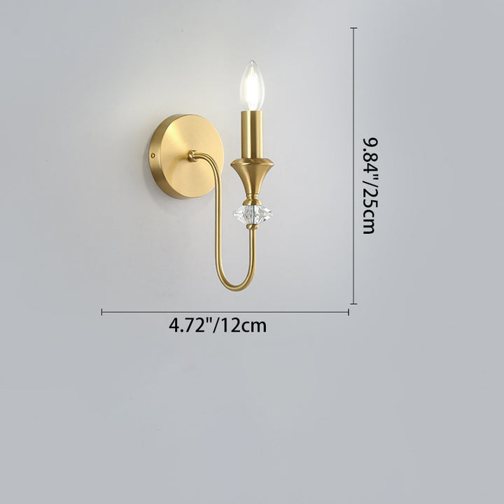 Aplique de pared de lámpara de candelabro de varilla curva francesa tradicional de cobre cristal 1/2/3 luces para sala de estar 