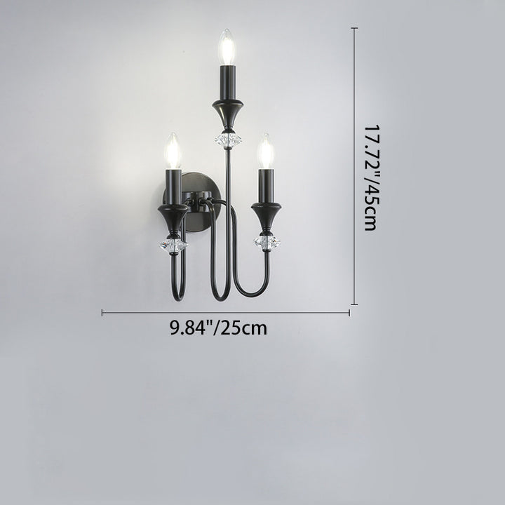 Traditional French Curved Rod Candelabra Copper Crystal 1/2/3 Light Wall Sconce Lamp For Living Room