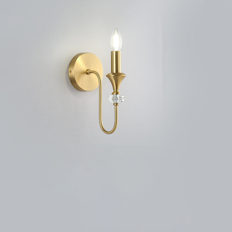 Traditional French Curved Rod Candelabra Copper Crystal 1/2/3 Light Wall Sconce Lamp For Living Room