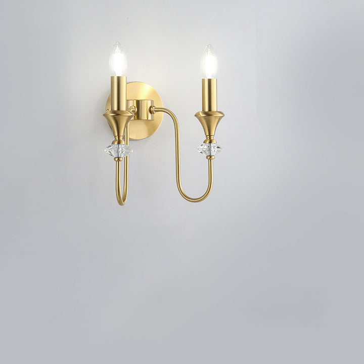 Traditional French Curved Rod Candelabra Copper Crystal 1/2/3 Light Wall Sconce Lamp For Living Room