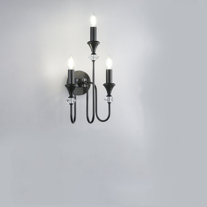 Traditional French Curved Rod Candelabra Copper Crystal 1/2/3 Light Wall Sconce Lamp For Living Room