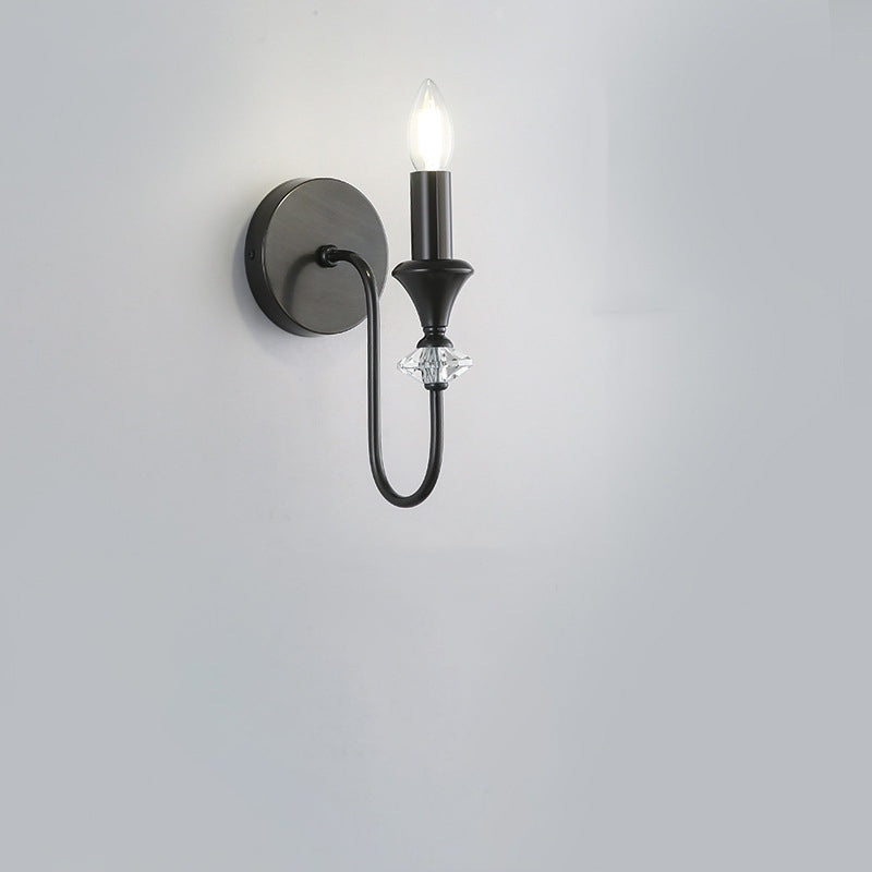 Traditional French Curved Rod Candelabra Copper Crystal 1/2/3 Light Wall Sconce Lamp For Living Room