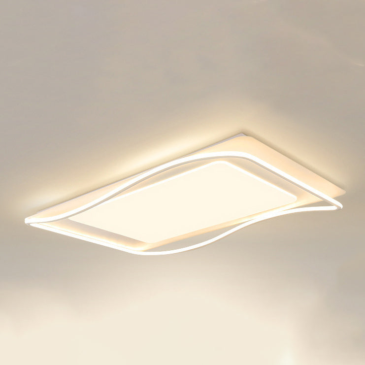 Modern Minimalist Rectangle Square Glass Line Hardware Acrylic Silicone LED Flush Mount Ceiling Light For Living Room