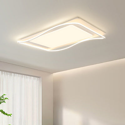 Modern Minimalist Rectangle Square Glass Line Hardware Acrylic Silicone LED Flush Mount Ceiling Light For Living Room