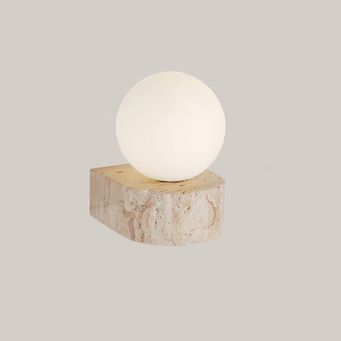 Traditional Japanese Round Globe Yellow Travertine Glass 1-Light Wall Sconce Lamp For Living Room
