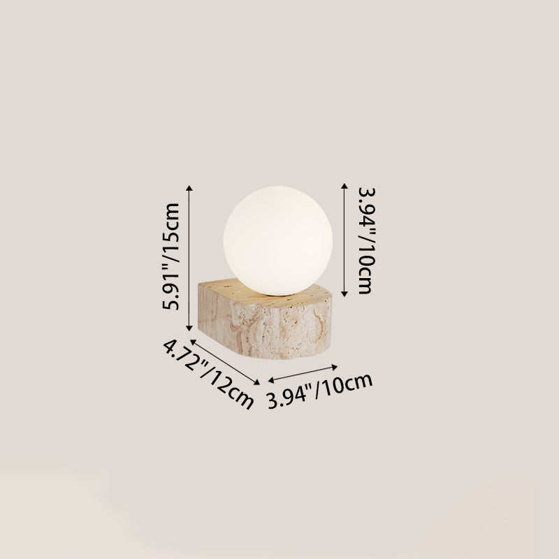 Traditional Japanese Round Globe Yellow Travertine Glass 1-Light Wall Sconce Lamp For Living Room