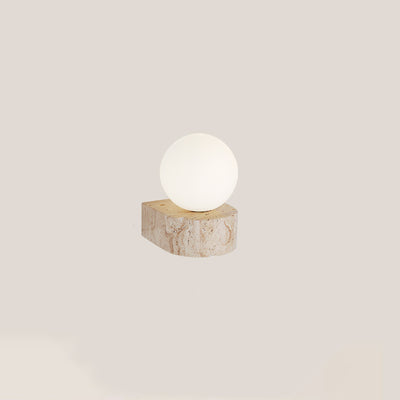 Traditional Japanese Round Globe Yellow Travertine Glass 1-Light Wall Sconce Lamp For Living Room