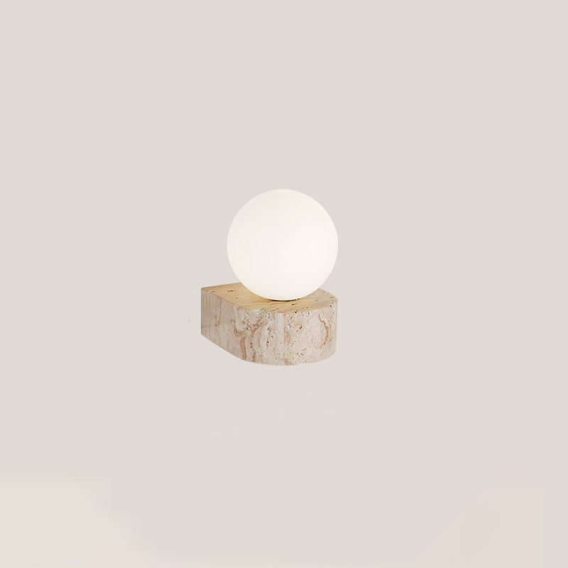 Traditional Japanese Round Globe Yellow Travertine Glass 1-Light Wall Sconce Lamp For Living Room
